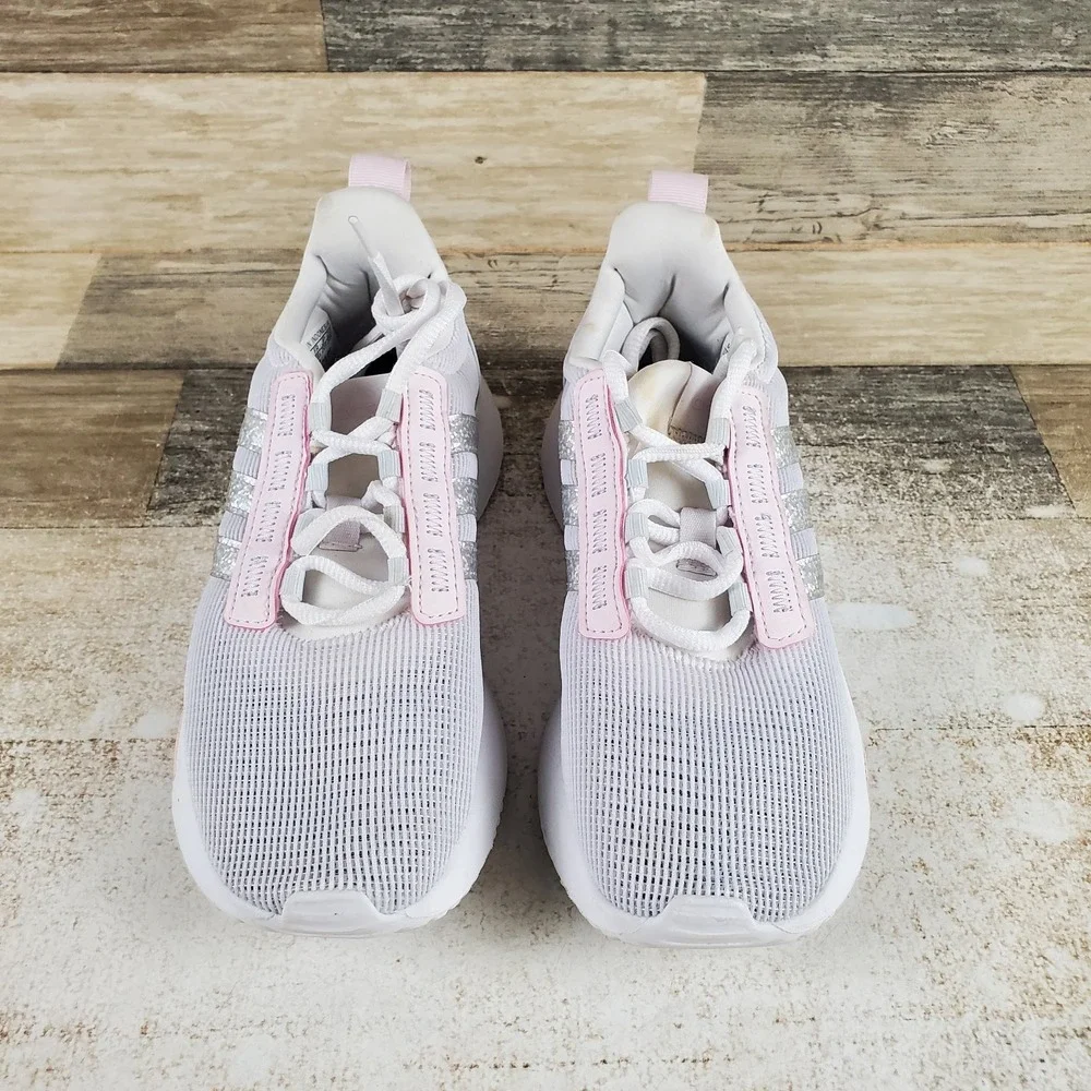 Adidas Racer TR21 Kids Shoes Sz 2 White Blue Tint Round Toe Lace Up Sneakers